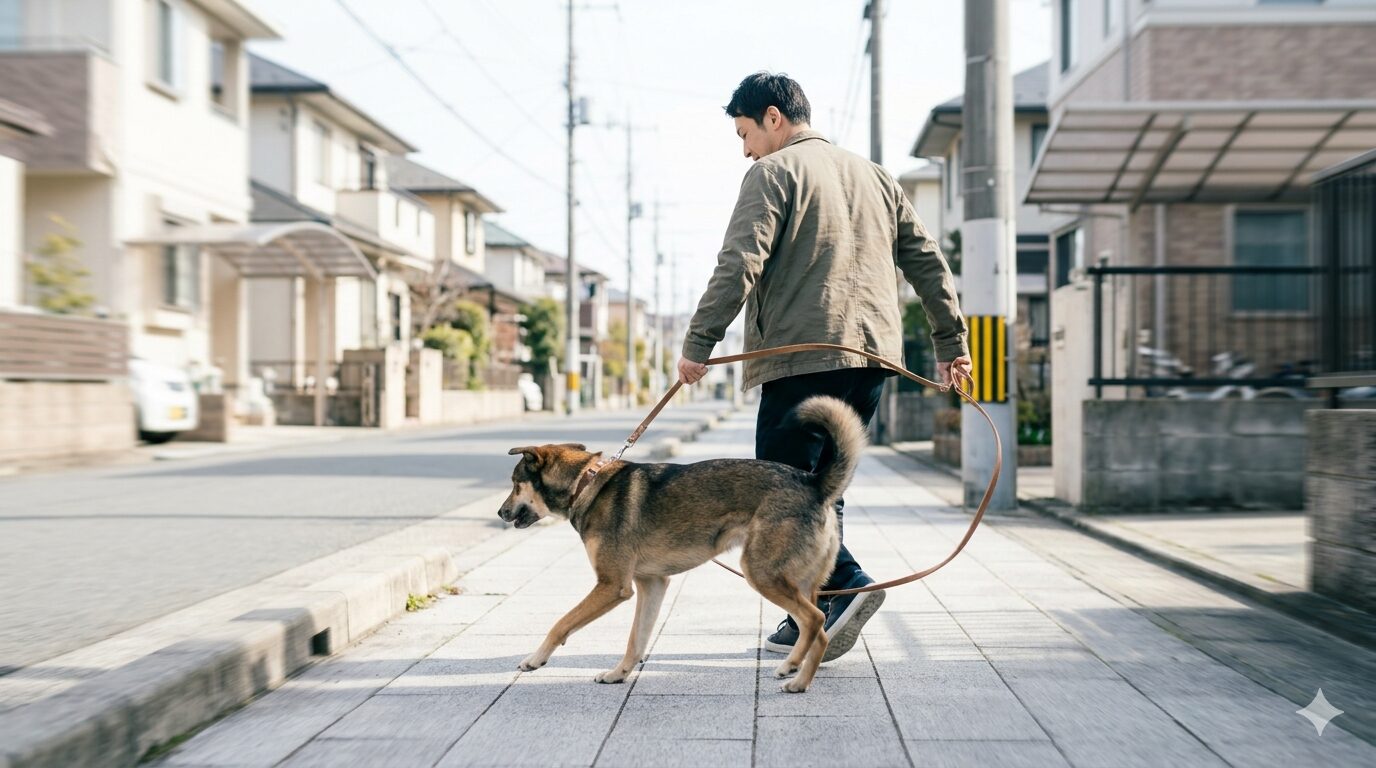散歩中に犬の興奮を抑えるUターンの実践シーン