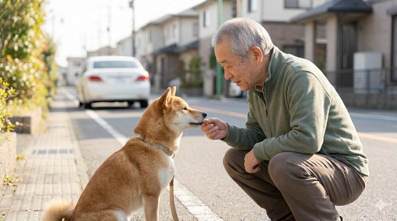 散歩中の車吠えをおやつとアイコンタクトで改善するトレーニング