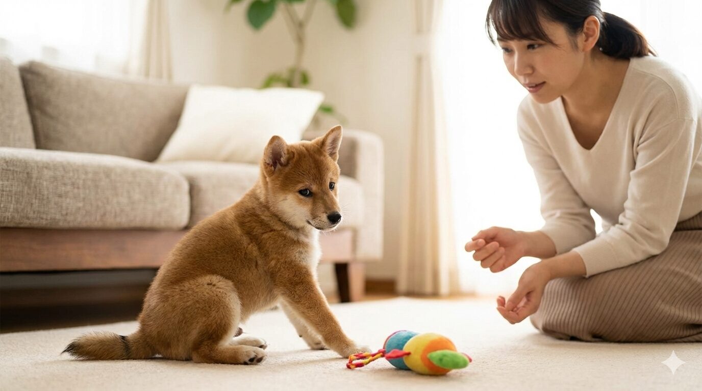 子犬がおすわりしても落ち着かない理由