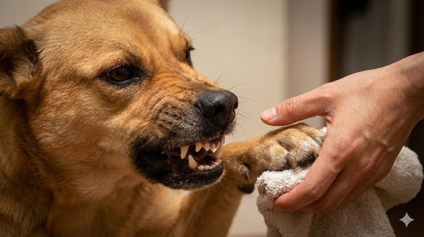 犬が足拭きで本気で噛みつくのは危険なサイン
