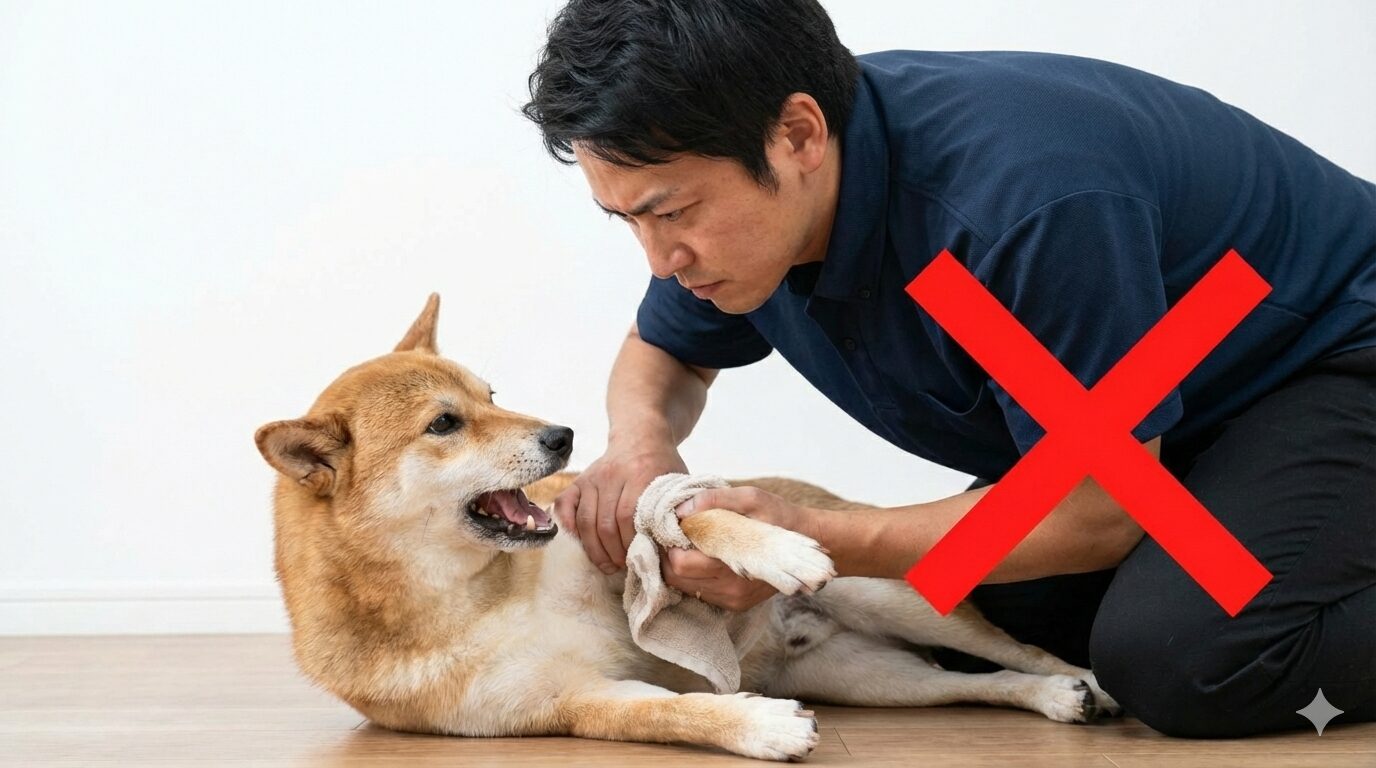 足拭きで噛みつく犬に絶対やってはいけないNG対応