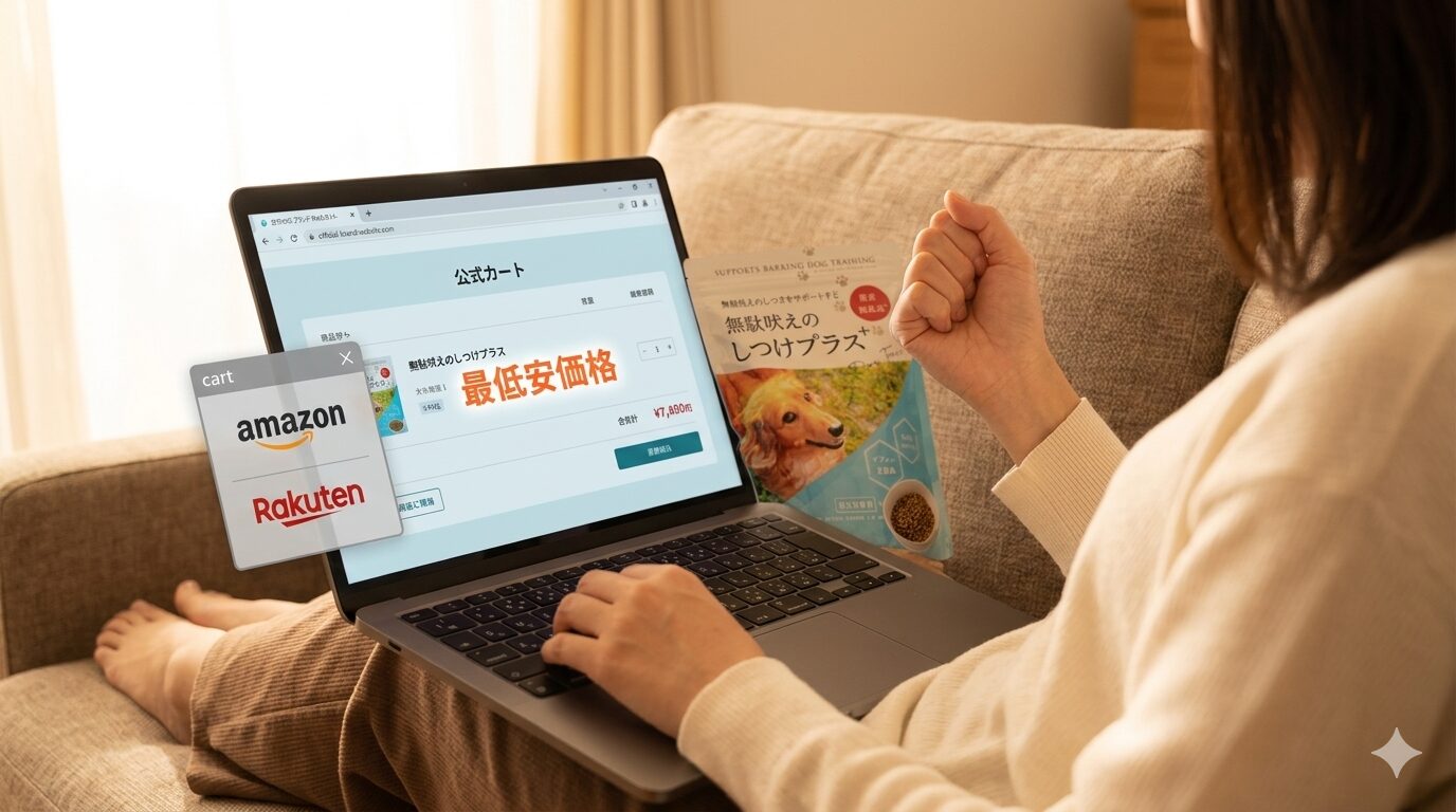 無駄吠えのしつけプラスの最安値はどこ？公式・Amazon・楽天を比較した結論