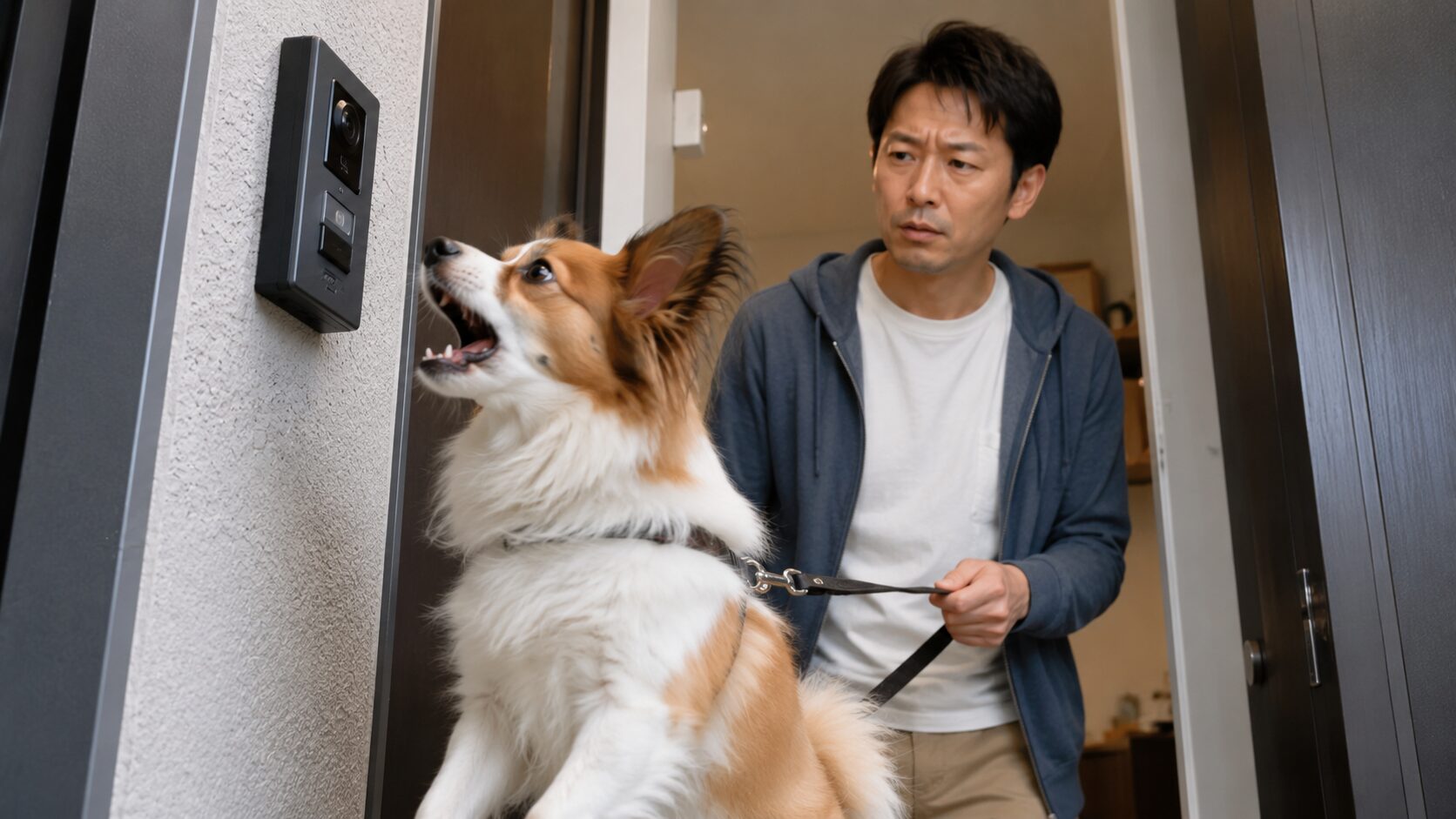 集合住宅で犬が生活音に吠える対策に悩む飼い主の様子