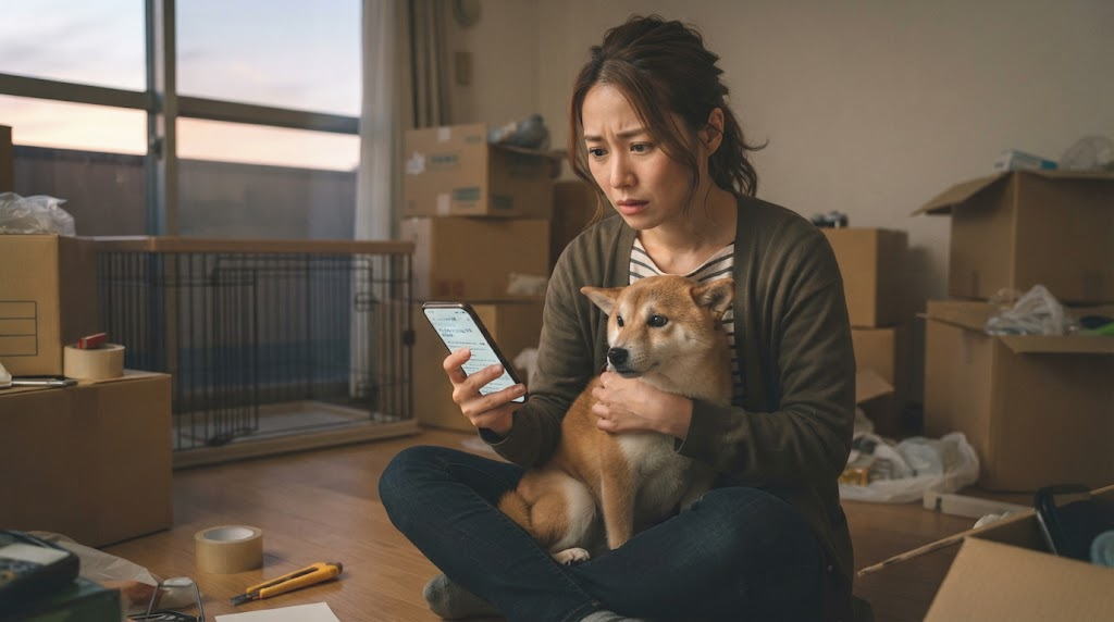 犬 賃貸転居 鳴き声に悩み愛犬を抱きしめる飼い主