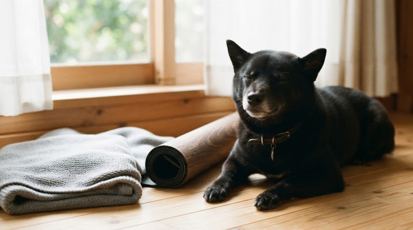 窓辺で穏やかに伏せる犬の落ち着いた情景